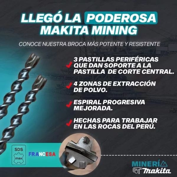 Broca minera MAKITA SDS MAX FRANCESA - Imagen 2
